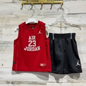 Jordan 2-Piece Shorts Set Boys 2T Red Black Air 23 Mesh Jersey EUC
